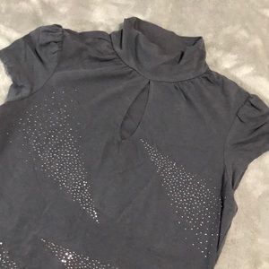 Rhinestone Peek-a-boo short sleeve shirt